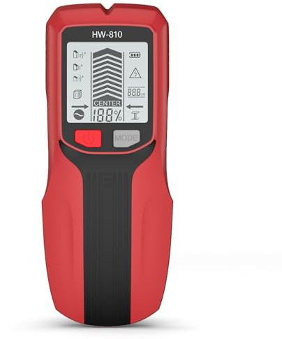 6 in 1 Leitungssucher Ortungsgerät, Digitaler Leitungssucher, Wandscanner mit HD-LCD-Display und Audioalarm zur Erkennung von Holz, Metall und Wechselstromkabeln (rot)