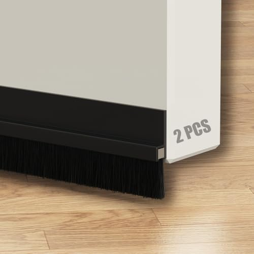 FFPMYF 2 guarnizioni a spazzola per porta con spazzola autoadesiva, 4 x 100 cm, colore nero
