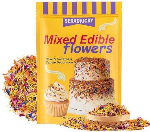 Fleurs comestibles – 5 pétales multicolores comestibles naturels – 50 g – pétales de rose, fleurs de calendula, fleurs de bleuet, fleurs de chrysanthème,fleurs d'osmanthus, pour bougies et décoration.