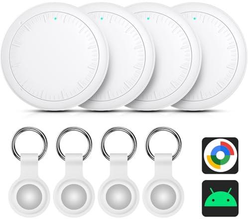 Android Smart Tracker Tag, 4 Pack Air Tracker Tag Buscador de Objetos Bluetooth Funciona con Buscar Google,SmartTag Tracker Localizador Bluetooth, Rastreador para Llaves, Cartera, Equipaje (Blanco)