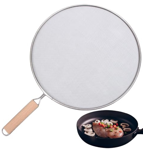 Passoire Anti-éclaboussures, Couvercle Anti-Projection En Acier Inoxydable Avec Poignée En Bois 21cm, Protège Contre Les Brûlures De Graisse Lors De La Cuisson, Pour Une Variété De Poêles À Frire