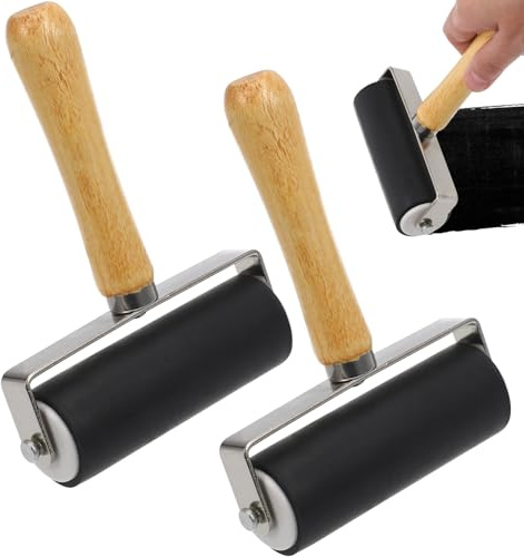 Zerodeko Set 2 Pezzi Rullo in Gomma per Stampa 10 Cm Nero, Strumento Brayer per Lavori Artigianali e Timbri, Applicatore Inchiostro per Progetti di Incisione e Stampa su Carta