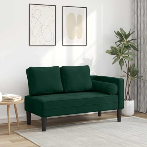 toolkix Chaiselong med kudde mörkgrön sammet, 116,5 x 62 x 57,5 cm, bekväm avkopplande stol vardagsrum, med mycket elastiskt skum och ländryggskudde, perfekt som recamiere-soffa och sovfåtölj
