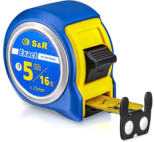 S&R Mètre Ruban 5 M avec crochet en polymère-nylon boîtier très résistant (5 m)