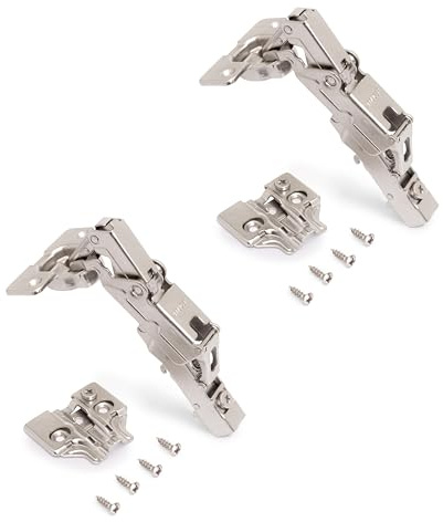 Emuca 1014907 Lot de 2 charnières à visser Ø35mm 165° fermeture douce montage en applique et embases à visser avec réglage excentrique