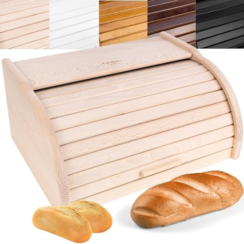 Creative Home Brotkasten Holz | 38 x 28,5 x 17,5cm (+/-1cm) | Perfekte BrotBox für Brot Brötchen Kuchen | Brotkiste mit Roll-Deckel | Natürliche Brot-Kiste | Brotbehälter für Jede Küche