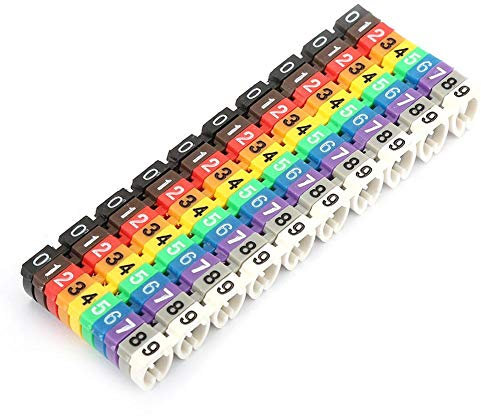Bunte Kabelbinder Clips, 0-9 Digital Zahl Rohr Drahtzahl Aufkleber Rohr Markierung Kabelmarker(100PCS KCM-6MM 6mm²)