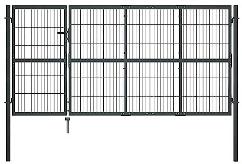 vidaXL Portillon avec Poteaux Portillon de Jardin Portail de Jardin Portail de Clôture de Patio Barrière de Terrasse Extérieur Acier 350x120 cm