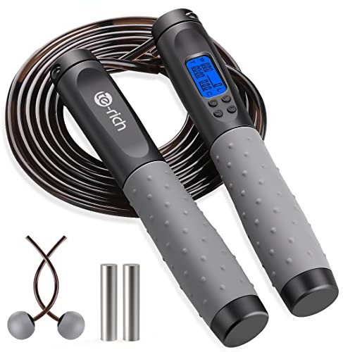 Springseil Erwachsene mit Zähler, Te-Rich Kinder Springseil für Fitness, schwere rutschfeste Griffe, verstellbare Länge, Springseil ohne Seil für Männer, Frauen, Training Zuhause, Büro, Boxen, Cardio