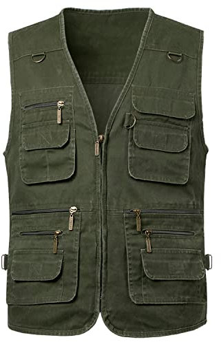 KTWOLEN Herren Outdoor Weste mit Multi-Taschened Anglerweste Jagd- und Angler Camping Wandern Weste Freizeit Ärmellos Jacke, Grün, 3XL