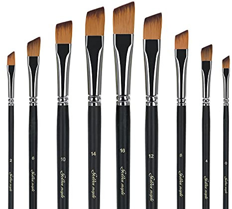 Angular Pinsel Set Künstlerpinsel Flachpinsel für Acrylmalerei Aquarell Malerei Ölmalerei Perfekt für Anfänger Künstler und Kinder Langer Stiel 9 Stück