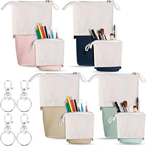 Zonon 4 Pieces Telescopic Pencil Case with Keychain Telescopic Pen Holder Telescopic Pencil Pouch Bag Stationery Pencil Case Box Storage Organizer Makeup Bag for School College Office Supplies