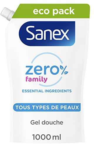 SANEX - Recharge Gel Douche - Hydratant - Tous types de peaux - Zéro 0% Essential - Format Familliale- 1L