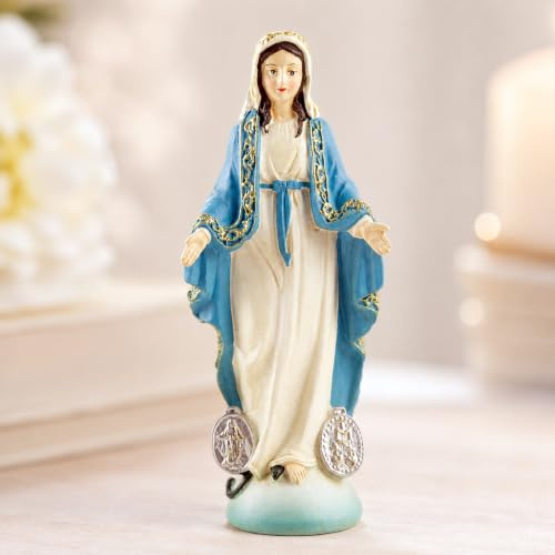 DurableDelights Virgin Mary Statue Catholic, Religious Decor | Resin Finish, Blue Robe Detail, Prayer Corner, Shelf, Bedroom, Home Faith Display
