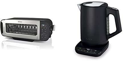 Ninja Foodi 3-in-1 Toaster, Grill & Panini Press [ST200UK] 7 Cooking Functions, 7 Toast Shades & Kettle [KT200UK] Perfect Temperature, Black, 1.7L, Rapid Boil, Hold Temp
