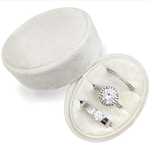 Beatilog Velvet Oval Ring Box 3 Slots - Premium Wedding Three Rings Holder Box Vintage Handmade Storage Jewelry Organizer for Proposal, Engagement, Wedding Ceremony, Christmas (Ivory)