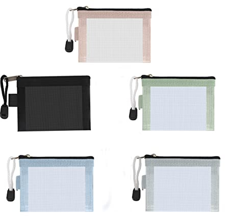 Classycoo Mini Zipper Mesh Bags 5 Pack, 3 x 4.3 Nylon Small Zipper Mesh Pouch Key Credit Card Holder, Coin Purse, Portable Travel Makeup Cosmetic Bags Organizer for Lipstick(5 Colors, Pink)