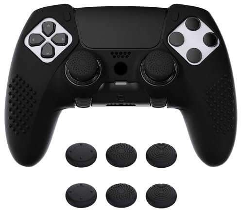 PlayVital 3D Studded Edition Anti-Slip Silicone Cover Case for ps5 Edge Controller, Soft Rubber Protector Skin for ps5 Edge Wireless Controller with 6 Thumb Grip Caps - Black