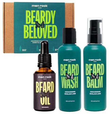 Men Rock Beardy Beloved Bartpflegeset Sicilian Lime, 3-tlg. - Enthält Waschung, Balsam, Öl für frischen Duft & Wachstumsförderung