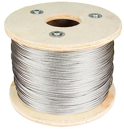 PRIOstål, stålvajer i rostfritt stål, stålvajer, spännvajer, vajerräcke i rostfritt stål, tråd 7 x 7 räcke – 15 meter, vajer Ø 4 mm, för säkring, lyft, hängande, töjbar, flexibel, rostfri av rostfritt
