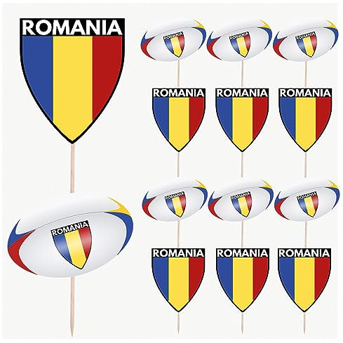 AK Giftshop Romania Flag Rugby Ball Food & Cupcake Picks Toppers Party Decorations (14 Pack)