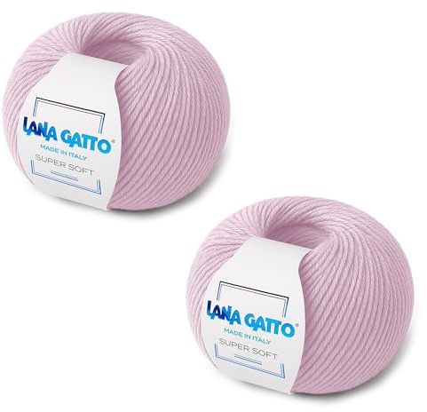 Ovillos, 100% Pura Lana Virgen Merino Extrafina de Lana Gatto, Made in Italy. Línea Super Soft, 100 g. 250 mt, (Rosa, 2)