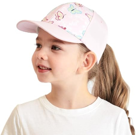 Girls Ponytail Baseball Cap 3-8 Years Boys Girls Adjustable Baseball Hat with Ponytail Hole Butterfly Hat Child Snapback Cap Kids Golf Peaked Cap Breathable Sun Hat for Beach Sun Protection Sports Hat