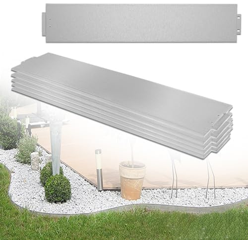 FIVMEN 5M Bordo per Prato in Metallo Zincato Bordo per Aiuole Bordo Giardino con Fibbia Tagliabile Flessibile Palizzata da Giardino, Argento (5 pezzi, 100 x 18 cm)