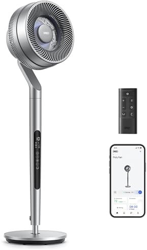 Dreo Smart Pedestal Fan, 120°+85° Omni-Directional Oscillating Fan, 40-44 Adjustable Height, DC Quiet Fans for Bedroom, 100ft Airflow, 10 Speeds, 6 Modes, 12H Timer, 23db, Wi-Fi/Voice