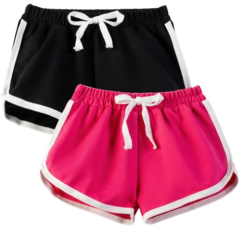 JinBei Set med 2 flickors sportshorts bomull dans gymnastik sommar träning heta byxor för 4–14 år, Svart rosa, 4-5 �r