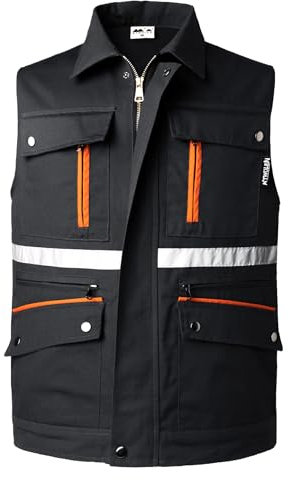 KTWOLEN Herren Anglerweste Fotografie Safari Weste mit Vielen Taschen Ärmellos Jagdweste Funktionale Reflektierende Arbeitsweste Sommer Outdoor Weste, Schwarz, L