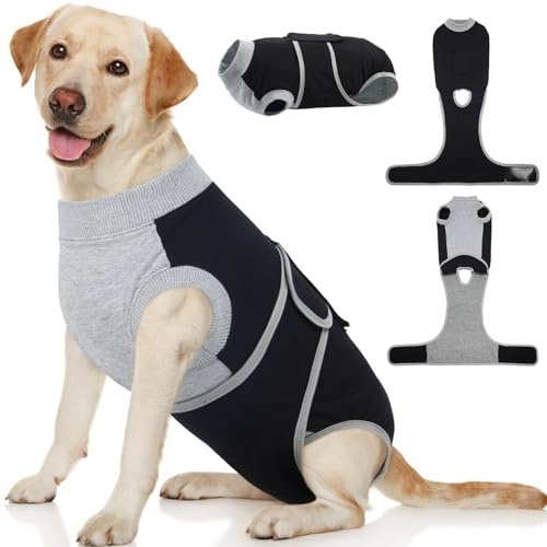 Kuoser L Combinaison de convalescence chirurgicale pour chien femelle, mâle et femelle, gilet de convalescence chirurgicale post-chirurgie, combinaison réglable après chirurgie, noir