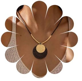 Inateannal Collier Boho Avec Pendentif En Forme De Pièce De Monnaie Chaîne De Corde En Cuir Noir Collier Disque Rond Martelé Colliers Filigranés Grands Cercles Bijoux Pour Femmes