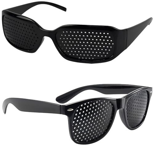 2 Stück Rasterbrille für Augentraining, Lochbrille mit Faltbaren Bügeln, Schwarze Pinhole Glasses, Gitterbrille für Augentraining Original, Augentrainer zur Entspannung und Sehvermögen-Verbesserung