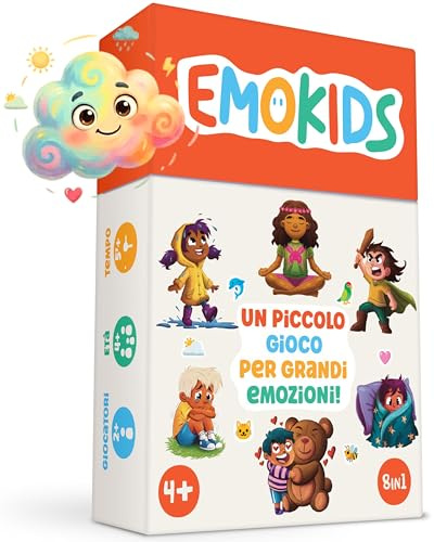 Oh Happy Games - EmoKids - Gioco delle Emozioni per Bambini 4-10 Anni - 56 Carte Illustrate + 8 Mini-Giochi - Metodo Montessori & CNV - Comprendere e Gestire le Emozioni - Gioco Educativo
