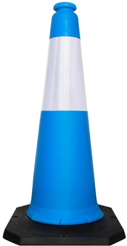 Berry Traffic Cone 1000MM Blue with Black Rubber Base | High Visibility Reflective Safety Cone | PPC Road & Parking Traffic Control Cone | Wind Resistant Outdoor Construction Cone