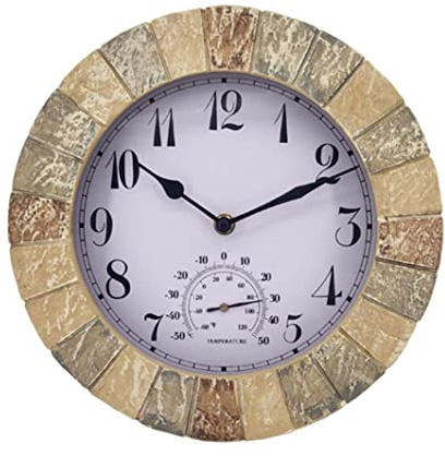 Lawnrden Orologio da giardino|Orologio da parete sospeso con termometro Parete retrò da giardino esterno impermeabile per decorazioni per la casa 10 pollici