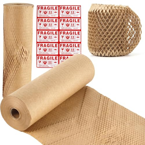 Dexpally Papier d'emballage en nid d'abeille 30cm x 50m Rouleaux de Sacs de Calage Recyclés Emballage écologique pour Protection Objets Fragiles Cadeaux et Demenagement