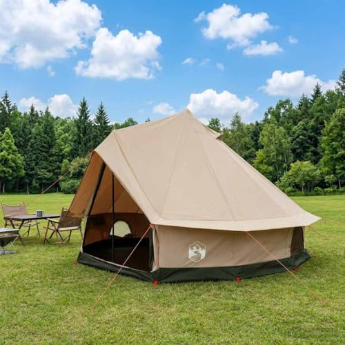 LoogCape Family Tent Made of Polycotton Cream, 8 People, 410 x 410 x 248 cm, with Mesh Ventilation, Complete Set for Camping, Tent Throw System, Indoor