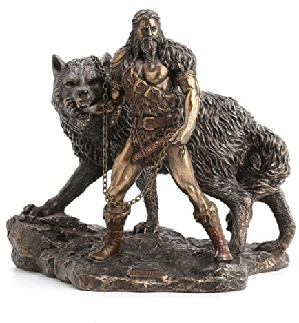 Veronese Statue Dieu Nordique Tyr et la Reliure de Fenrir Finition Bronze