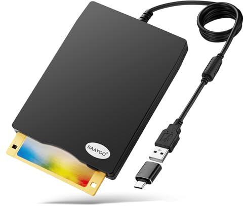 RAAYOO Lettore floppy disk USB, 3,5 pollici, portatile, esterno, 1,44 MB, FDD, floppy disk drive per Windows 11/10/8/7/2000/XP, PC, laptop, desktop, notebook
