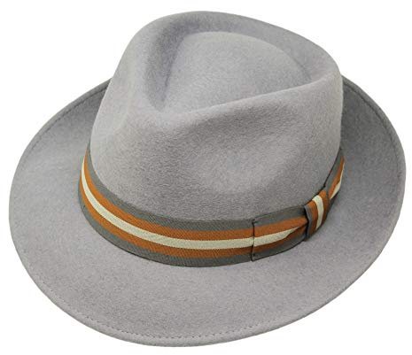 BORGES & SCOTT B&S Premium Doyle – Sombrero de lágrima Fedora - 100% Fieltro de Lana - Enrollable para Viajes - Resistente al Agua - Unisex - Gris Claro 60cm
