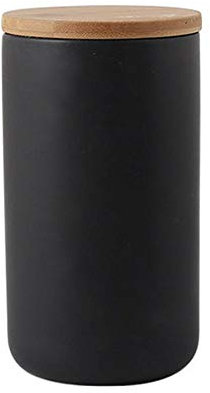 Modernes Design Frischhaltedose mit luftdichtem Holzdeckel, Keramik-Lebensmittelaufbewahrungsdose, Frischhaltedose für Kaffee, Zucker, Tee, Gewürze usw. (schwarz, 1000 ml)