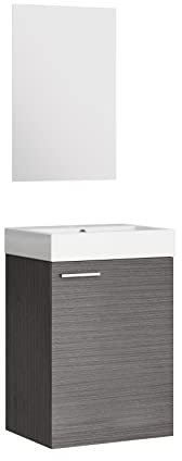 Baikal Set di mobili da bagno 45 cm. Include mobile con lavandino. Melamina 16 mm. Mobile montato. Lavabo incassato. con Specchio 1 Porta Maniglia Orizzontale Cenere
