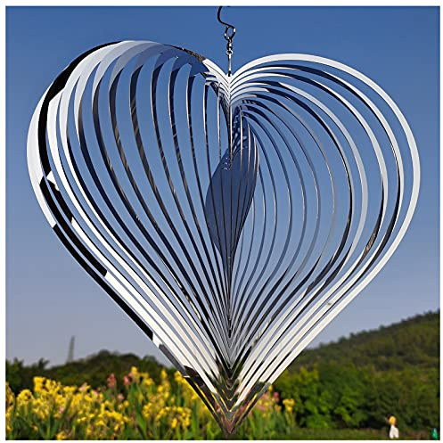 DJUAN Wind Spinner Outdoor Metal Decorations,Silver Heart Wind Spinners for Yard and Garden,Stainless Steel Wind Chimes for Outside Decor,Birthday Gifts for Mom,Mother's Day,Aunt Gifts