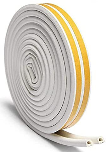 Draught Excluder Tape for Door Window Self Adhesive Foam Tape Insulation Strip Weather Stripping Type D 9mm X 6mm X 3 Meters, 2 Seals Total 6M White