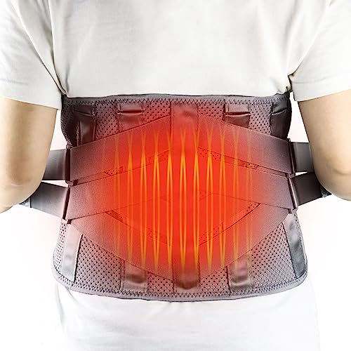 GINEKOO Heated Back Braces, Adjustable Back Support Belt with Heating Operated by Rechargeable Battery for Lower Back Pain Relief, Lumbar Support for Men and Women for Herniated Discs, Sciatica(L)