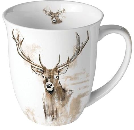 Ambiente Tasse en porcelaine env. 400 ml Tasse en porcelaine pour thé ou café Automne Hiver Noël Noël Bois de cerf Antlers