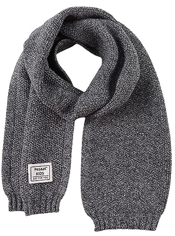 Pesaat Sciarpa invernale per bambini Sciarpa a maglia 100% cotone Caldo Lungo Foulard Ragazze Ragazzi Morbido Bella Sciarpe, nero/grigio, Taglia unica