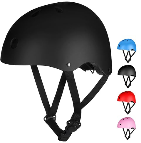 Kids Helmet, Kids Bike Helmet Age 3-13, Adjustable Cycle Helmet for Boys Girls & Toddler, Lightweight Skateboard Helmet Children Safety Multi-Sport Bicycle Helmet for Cycling (Black, S:50-54 cm)